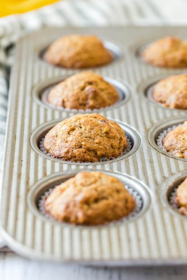 banana muffins in baking tin