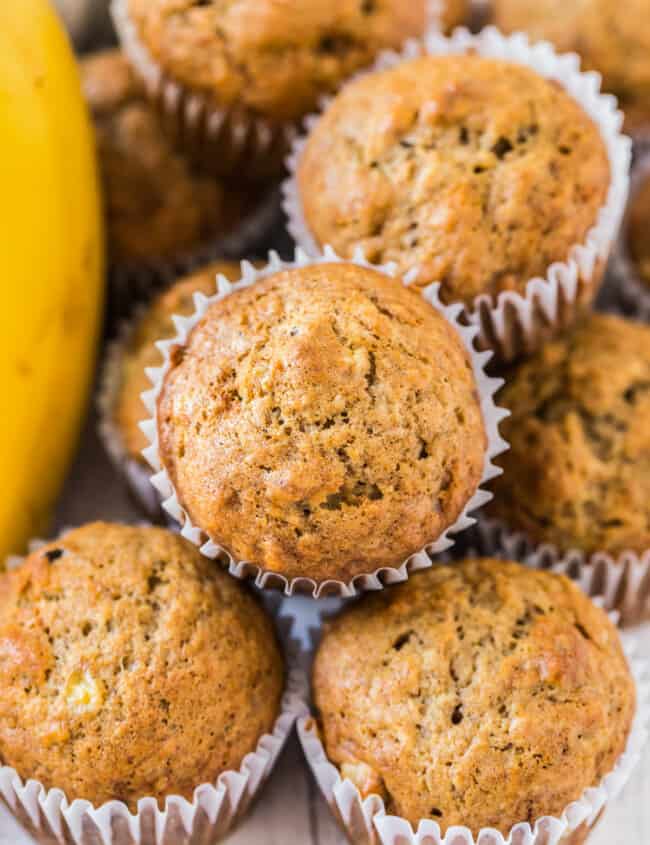 overhead image of banana muffins