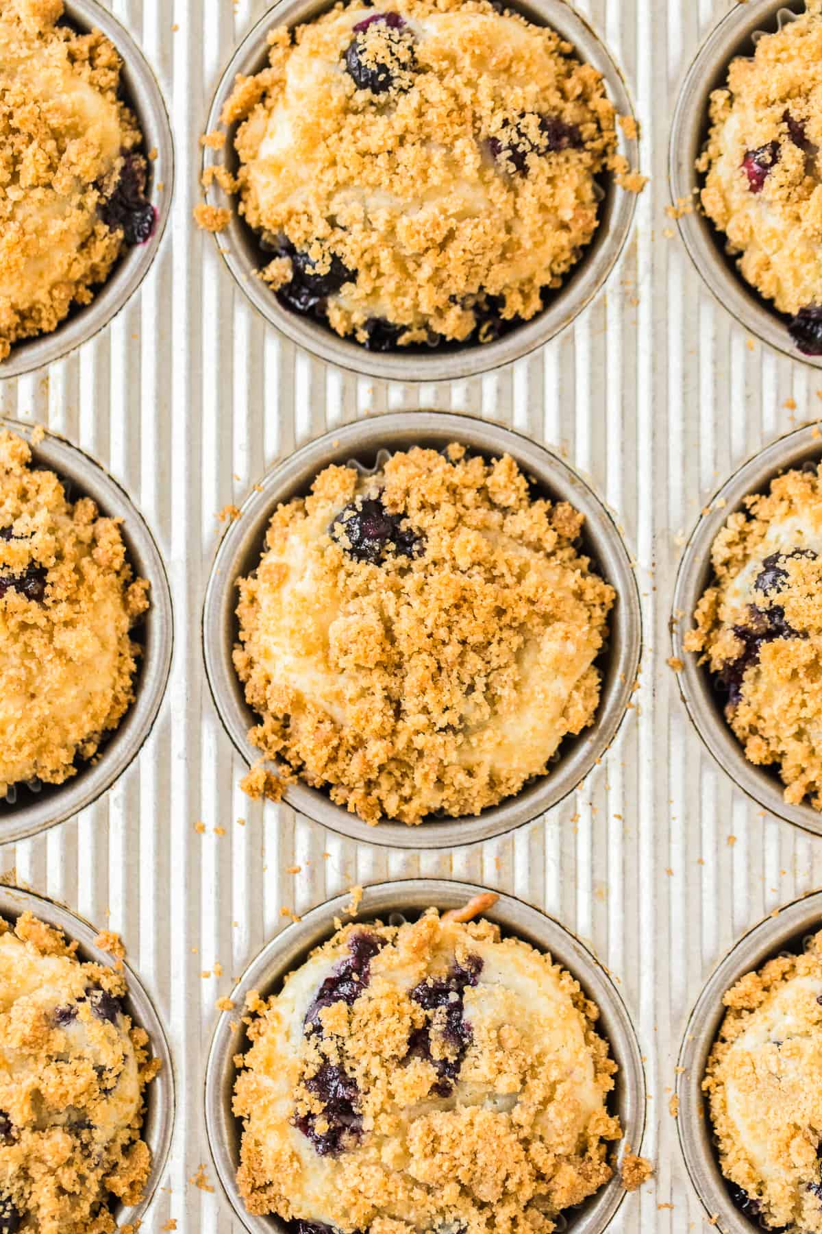 blueberry muffins in muffin tin