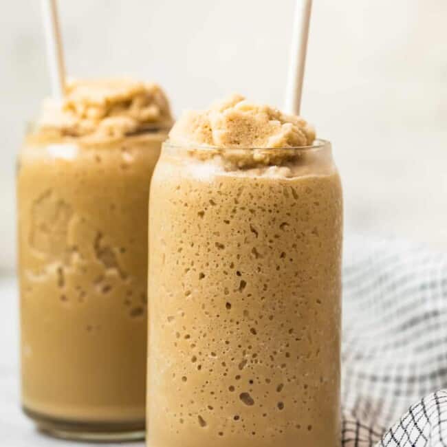 keto coffee smoothie in two glasses with straws