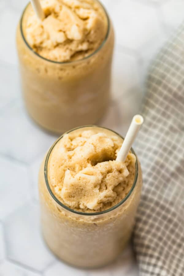 overhead image of bulletproof coffee smoothies in clear glasses