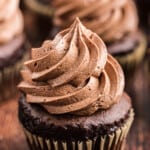 up close image of chocolate buttercream icing