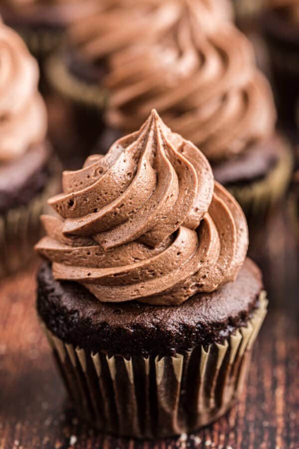 up close image of chocolate buttercream icing