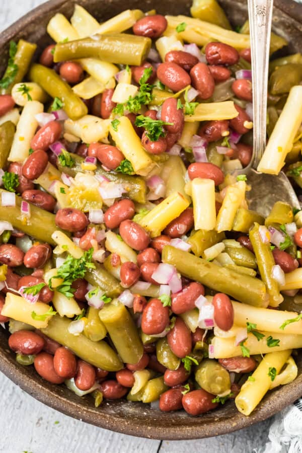 up close image of 3 bean salad in bowl