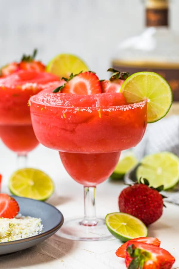 two strawberry margaritas in glasses