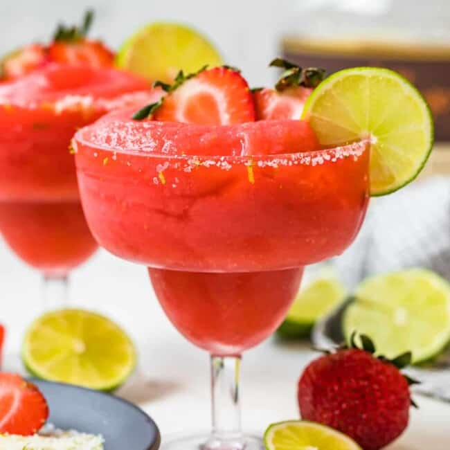two strawberry margaritas in glasses