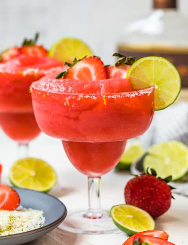 two strawberry margaritas in glasses