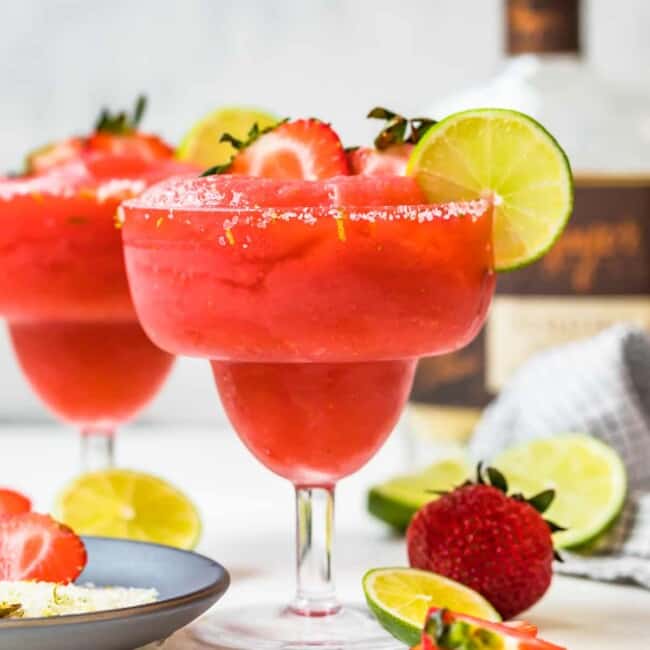 two strawberry margaritas in glasses