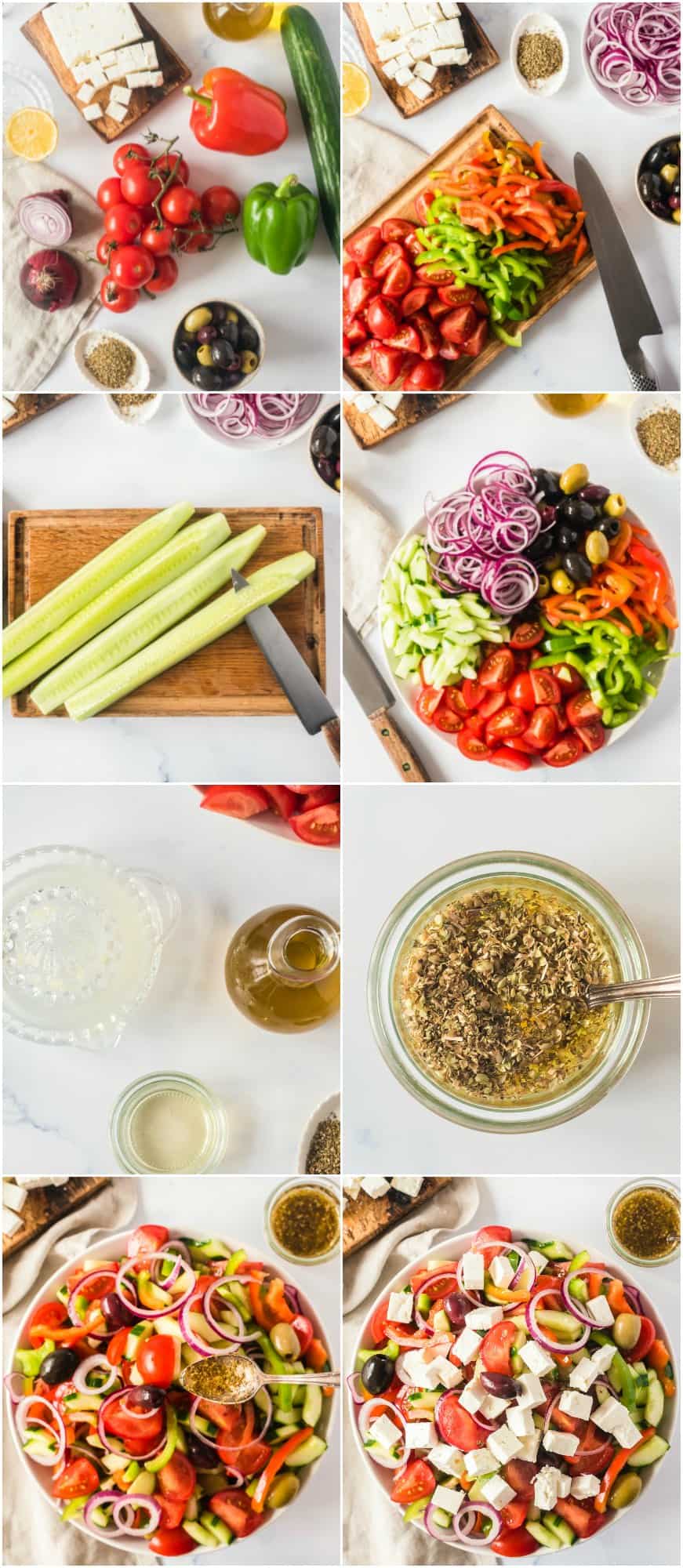 step by step photos of how to make traditional Greek salad