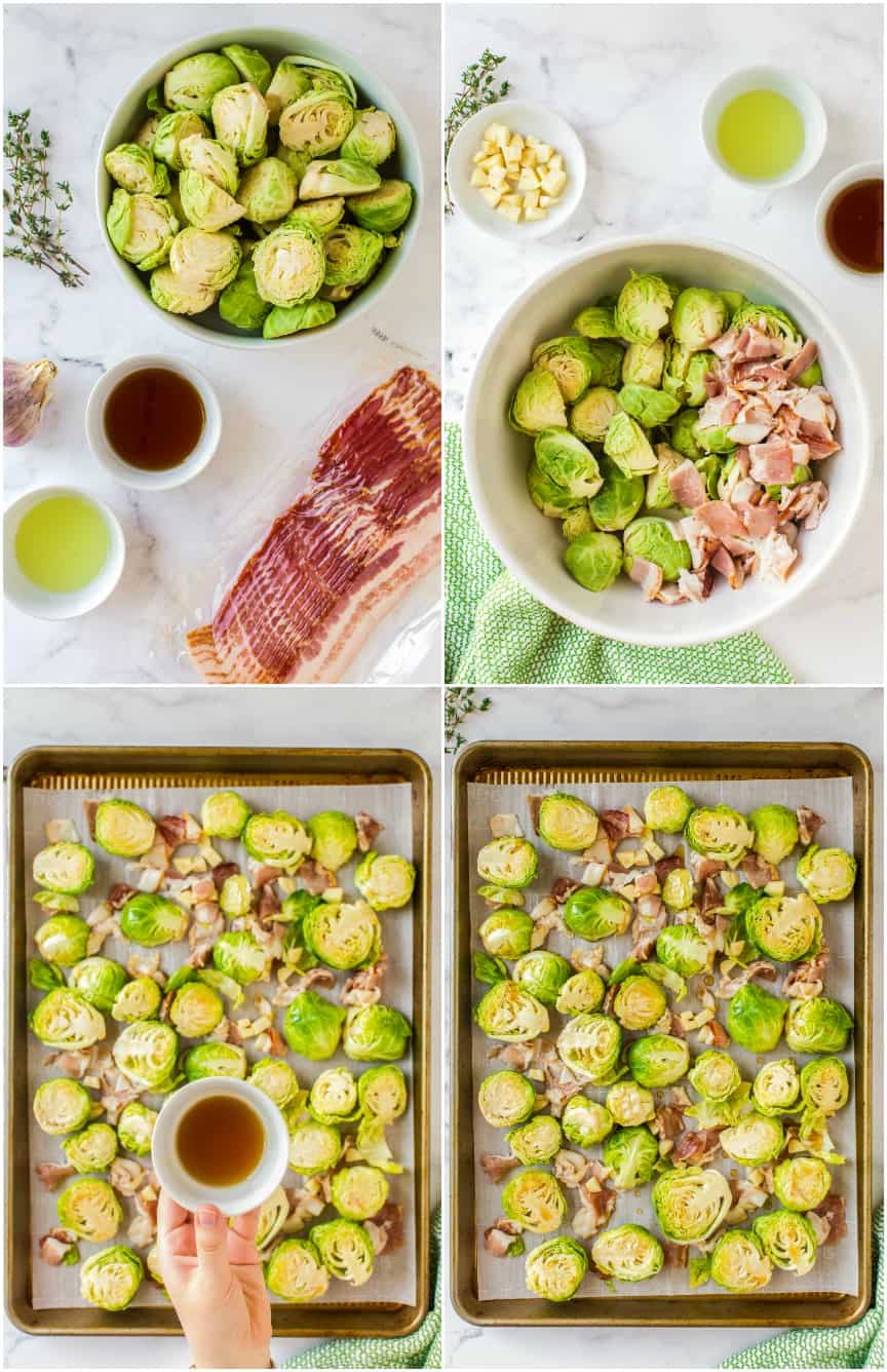 step by step photos of how to make maple bacon brussels sprouts