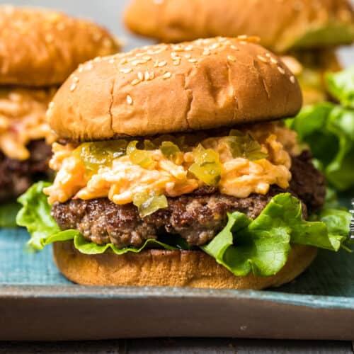 up close image of pimento cheeseburger