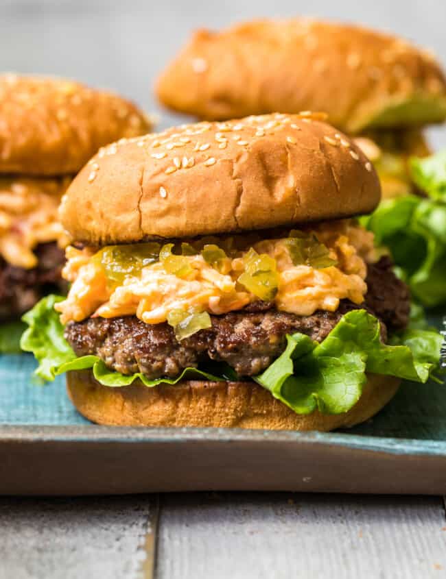 up close image of pimento cheeseburger