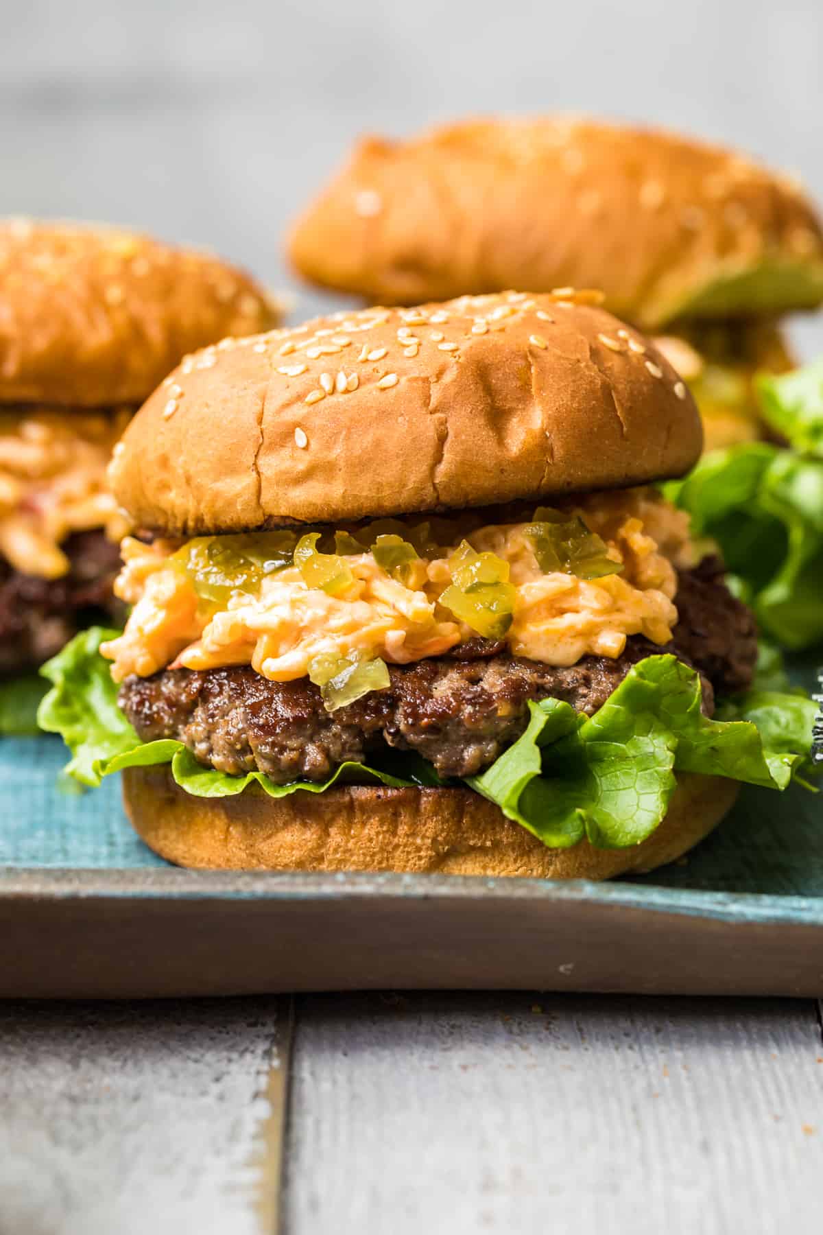 up close image of pimento cheeseburger