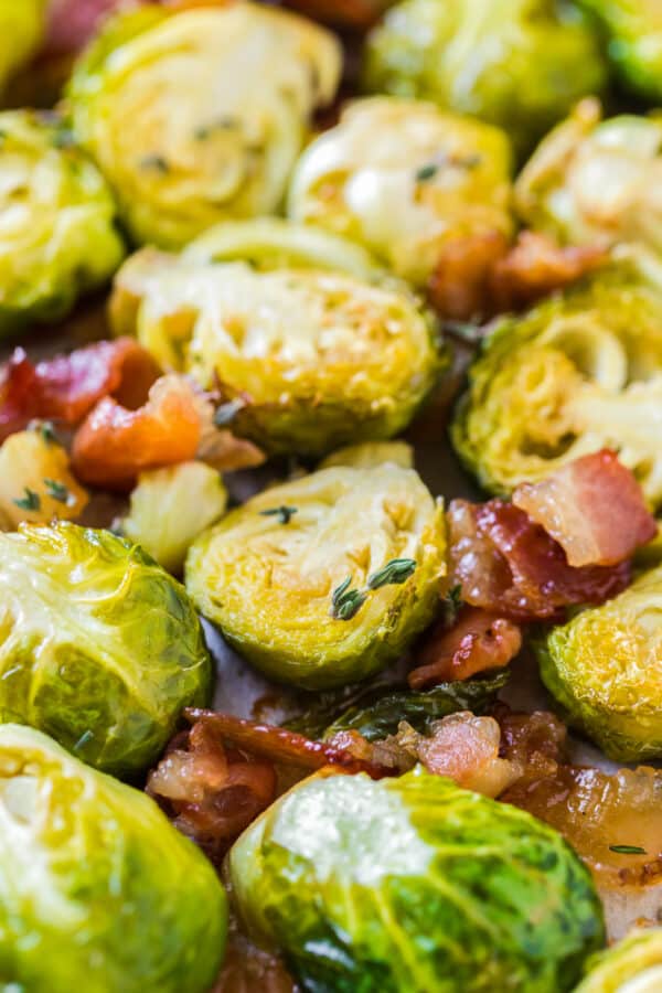 up close image of maple bacon brussel sprouts