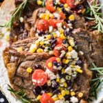 sweet tea marinated steaks topped with corn salad