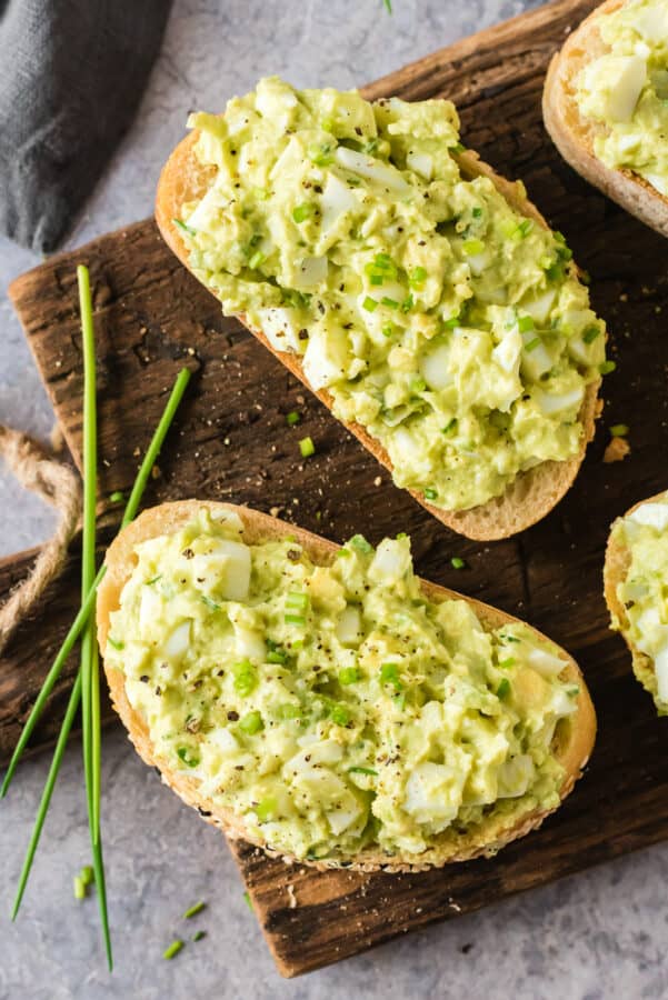 overhead image of avocado egg salad on toast