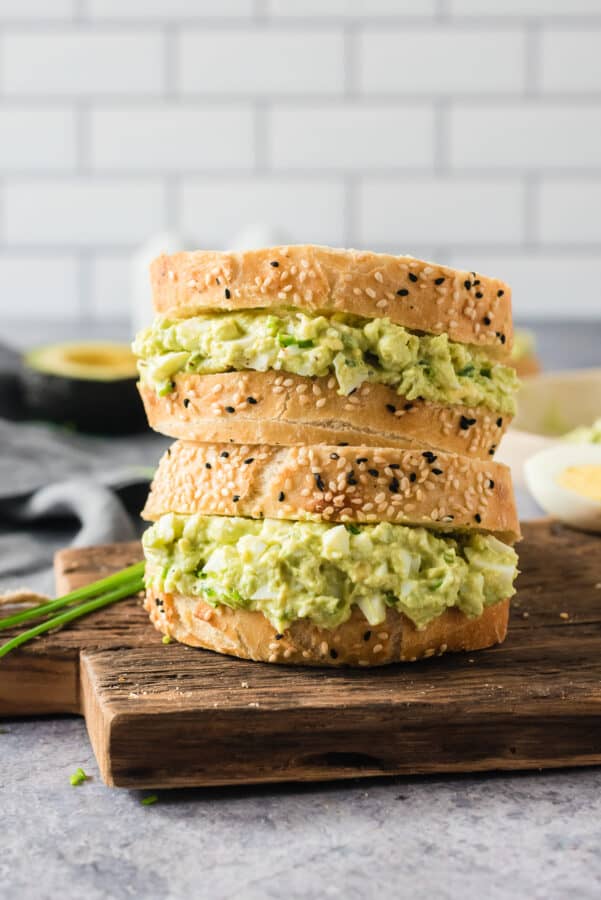 stacked avocado egg salad sandwiches