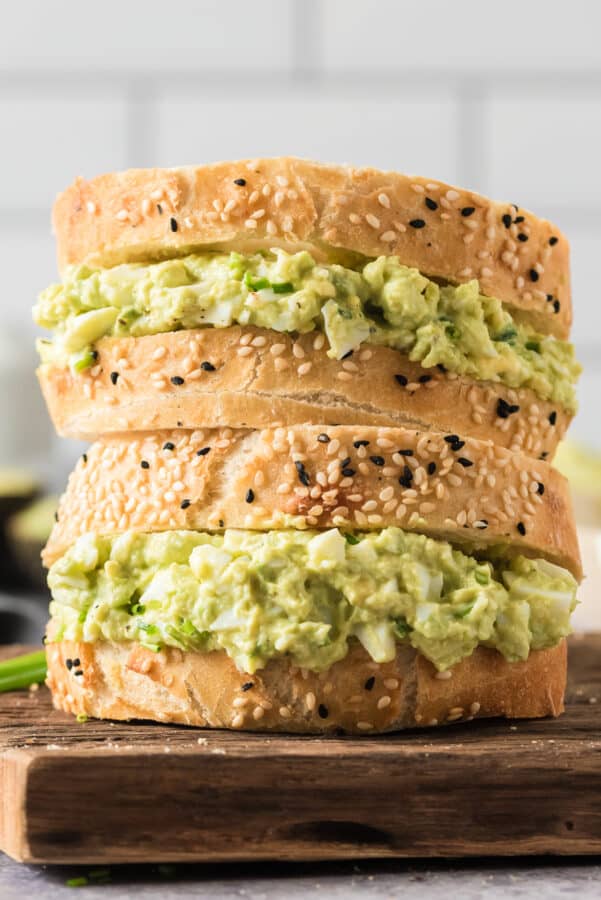 stacked avocado egg salad sandwiches