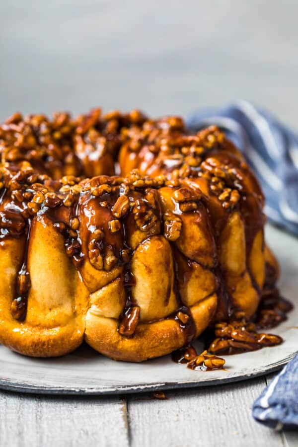 butterscotch bubble bread with pecans on plate