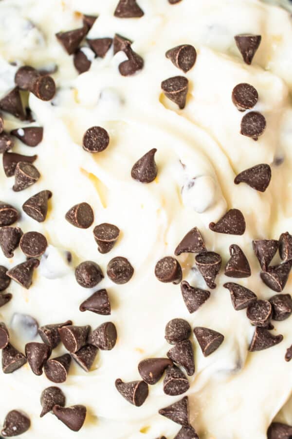 up close image of creamy cannoli dip