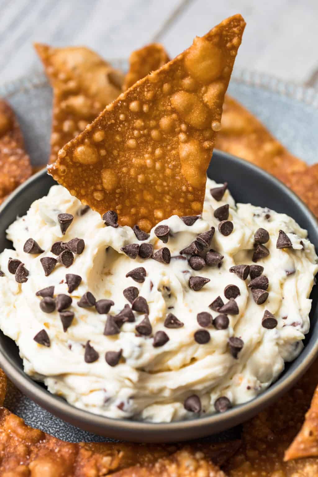 Chocolate Chip Cannoli Dip with Wonton Chips Recipe - The Cookie Rookie®