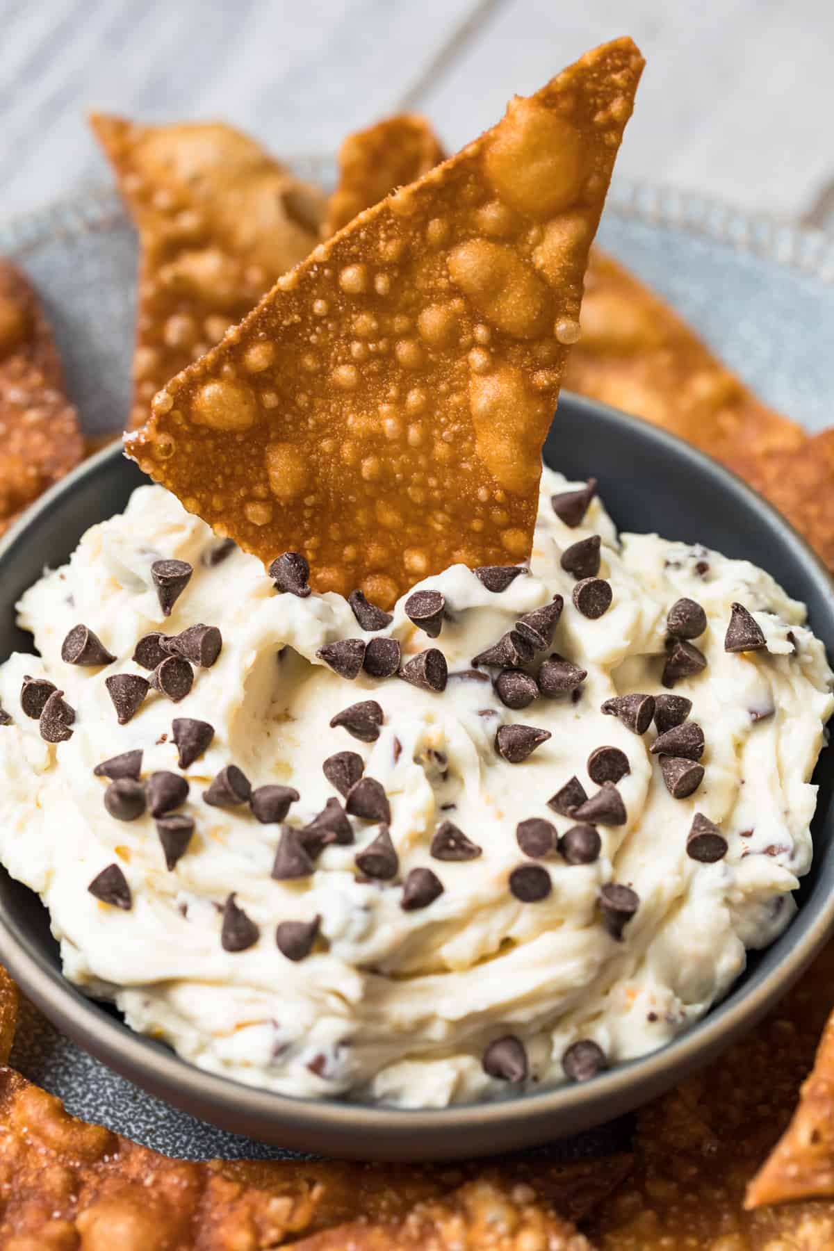 Chocolate Chip Cannoli Dip with Wonton Chips The Cookie Rookie®