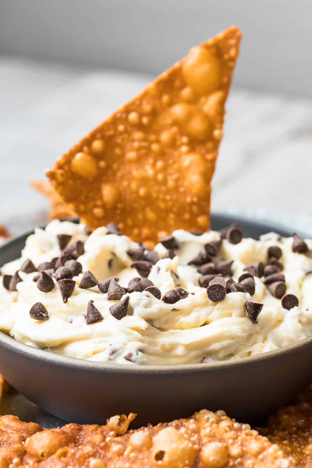 Chocolate Chip Cannoli Dip with Wonton Chips The Cookie Rookie®