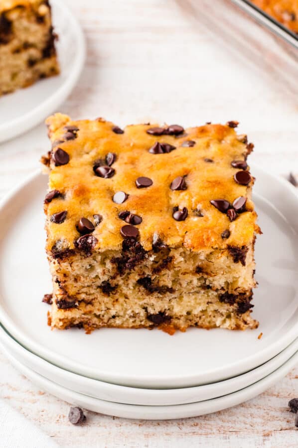 banana bar on plate with chocolate chips