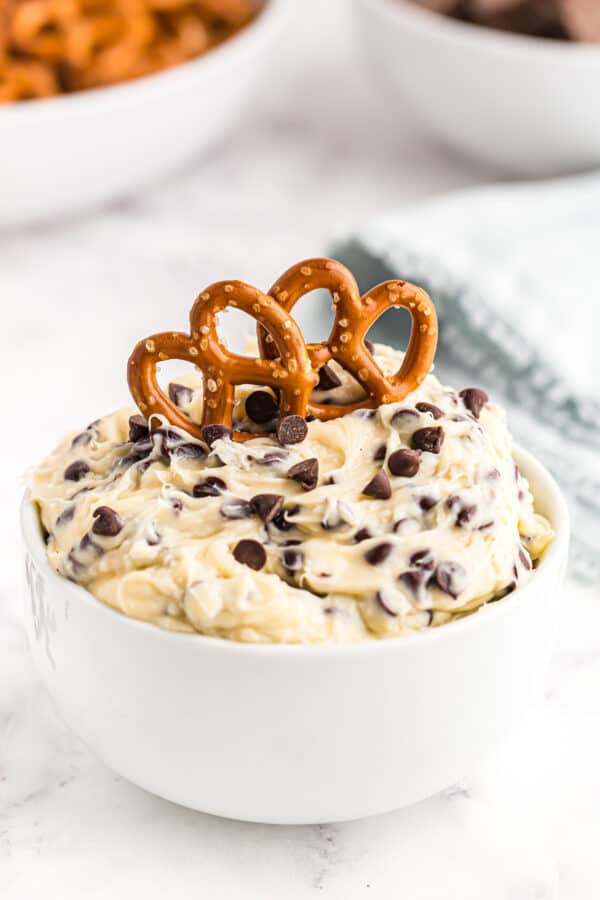 chocolate chip cookie dough dip with pretzels