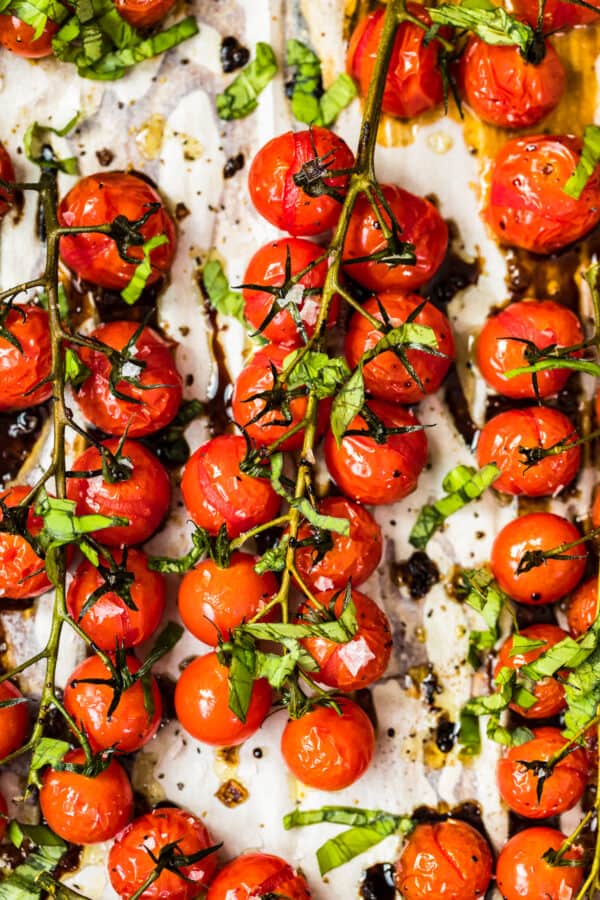 tomatoes on the vine roasted with balsamic vinegar