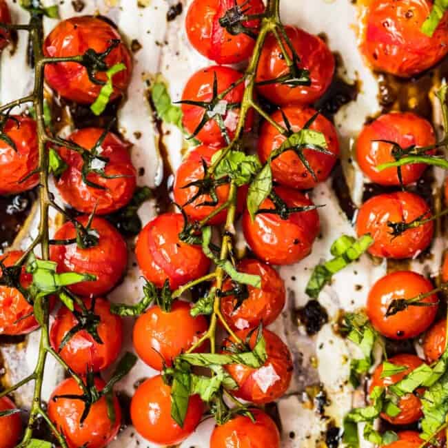 tomatoes on the vine roasted with balsamic vinegar