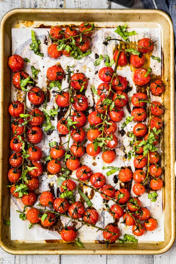 tomatoes on the vine roasted with balsamic vinegar
