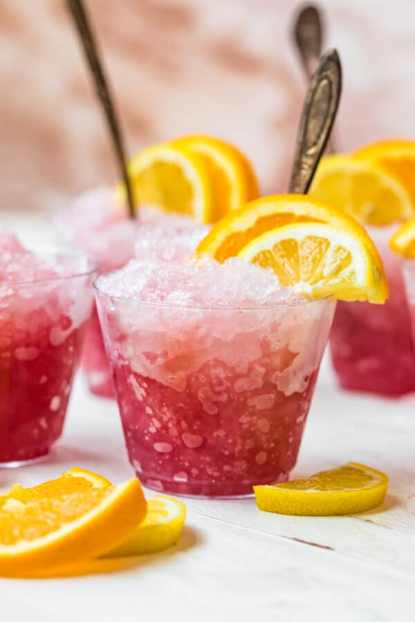 summer wine slush in glasses with fruit