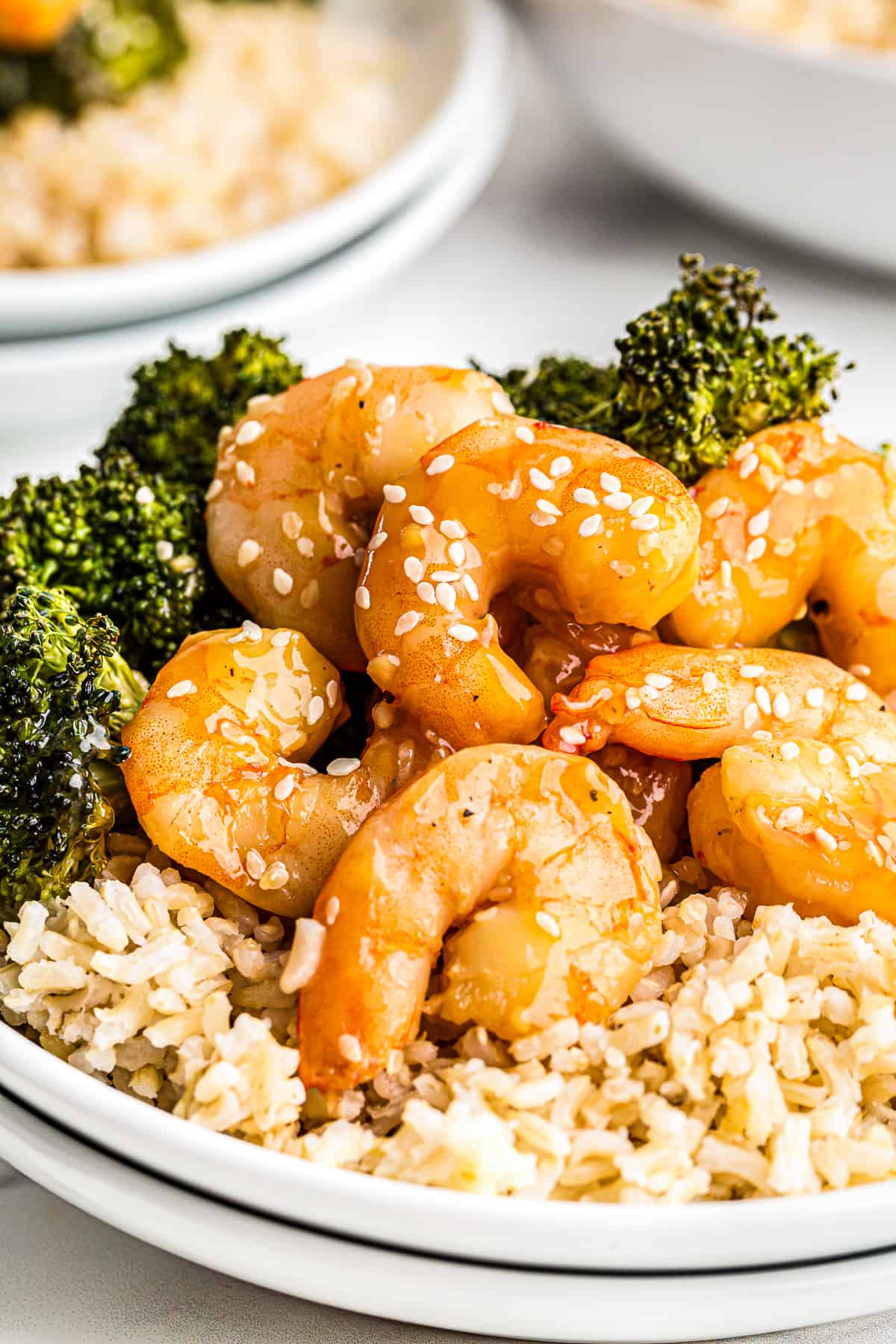 honey garlic shrimp and broccoli over brown rice