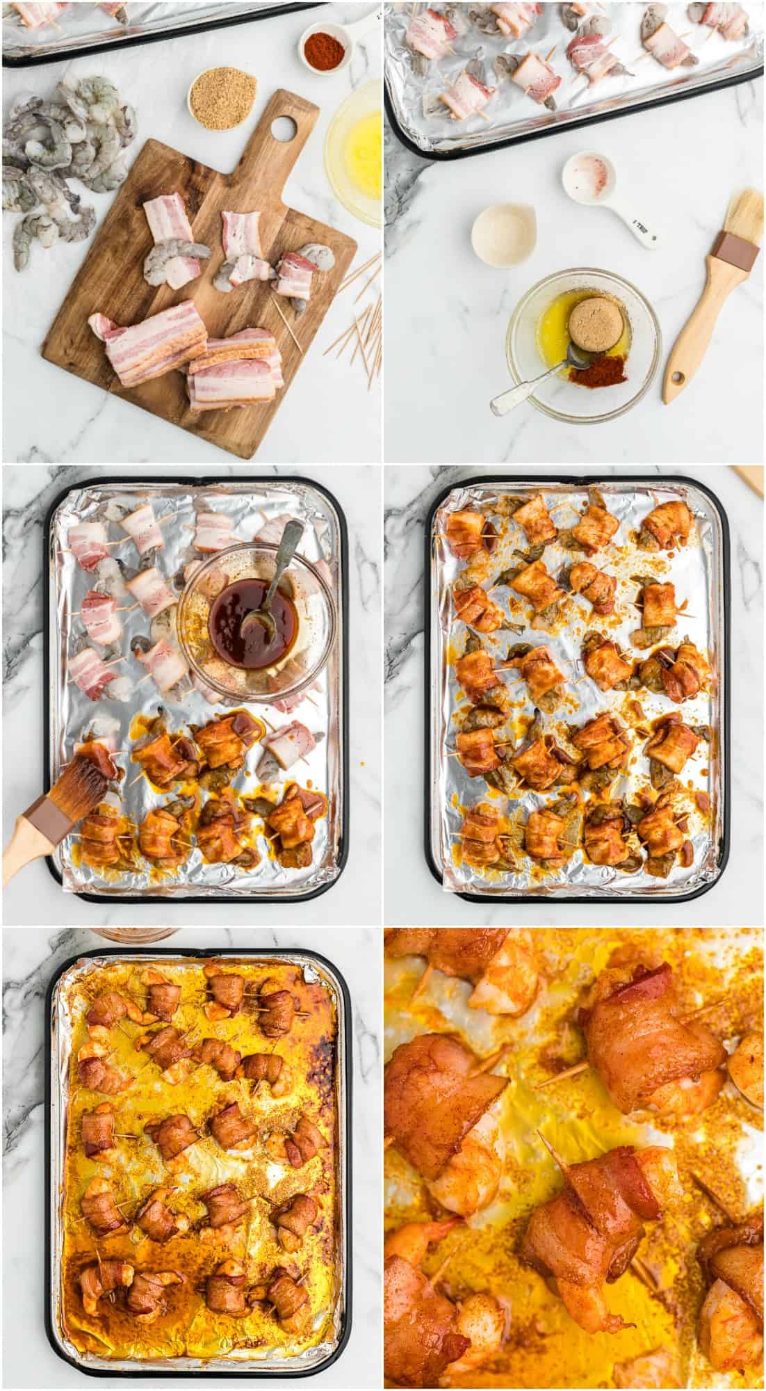 bacon wrapped shrimp step by step process shots
