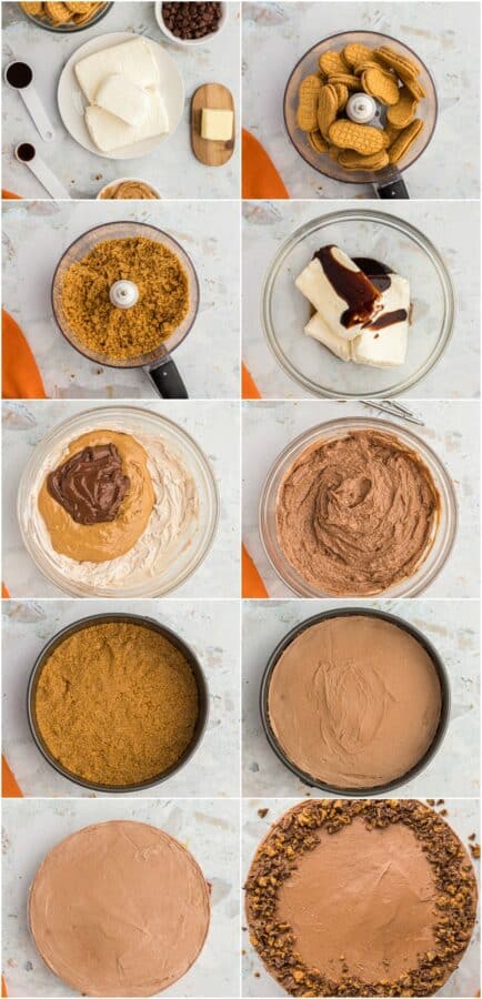 step by step photos of how to make chocolate peanut butter no bake cheeseccake