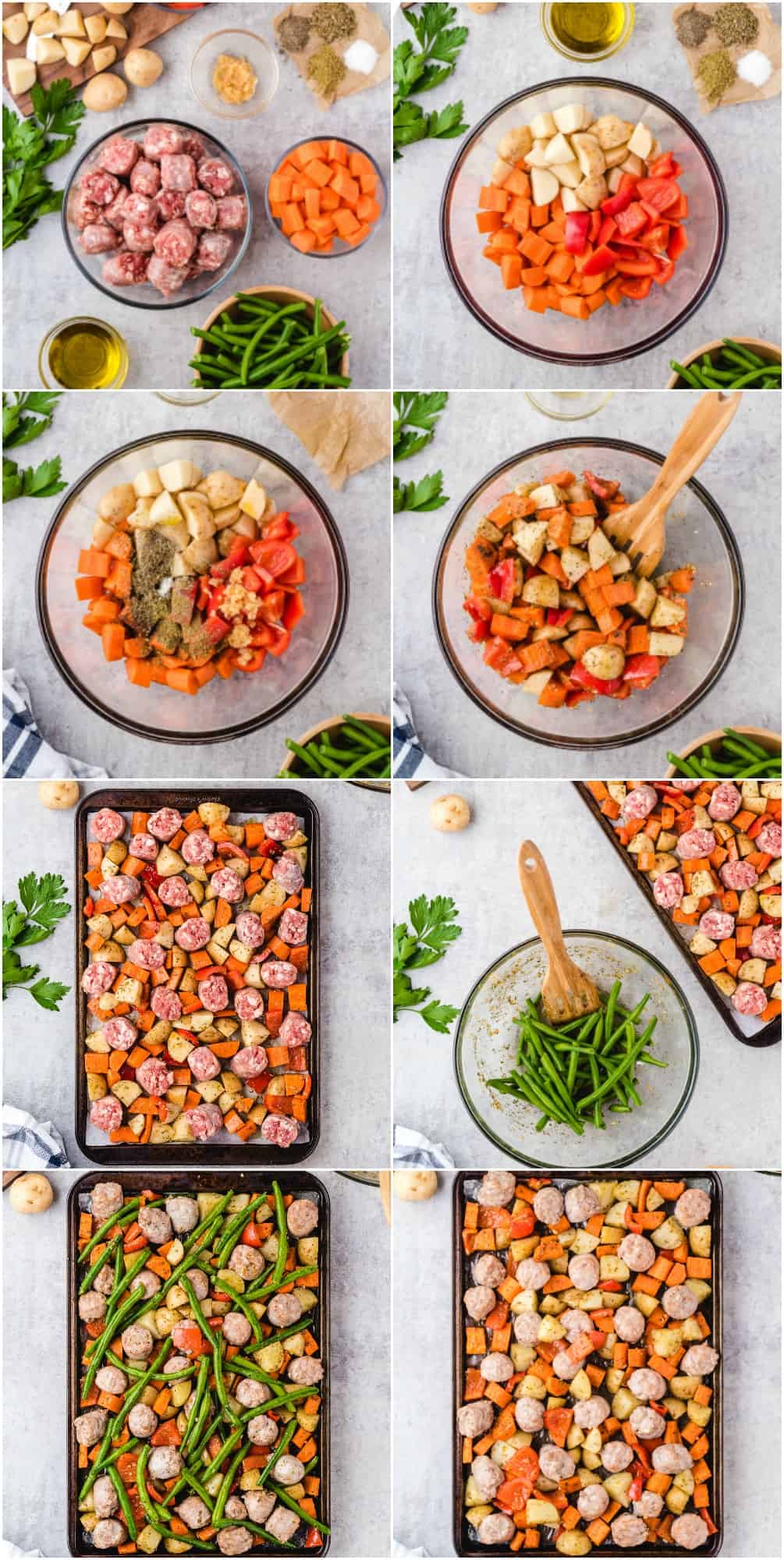 step by step photos of how to make Italian Sausage Sheet Pan Dinner