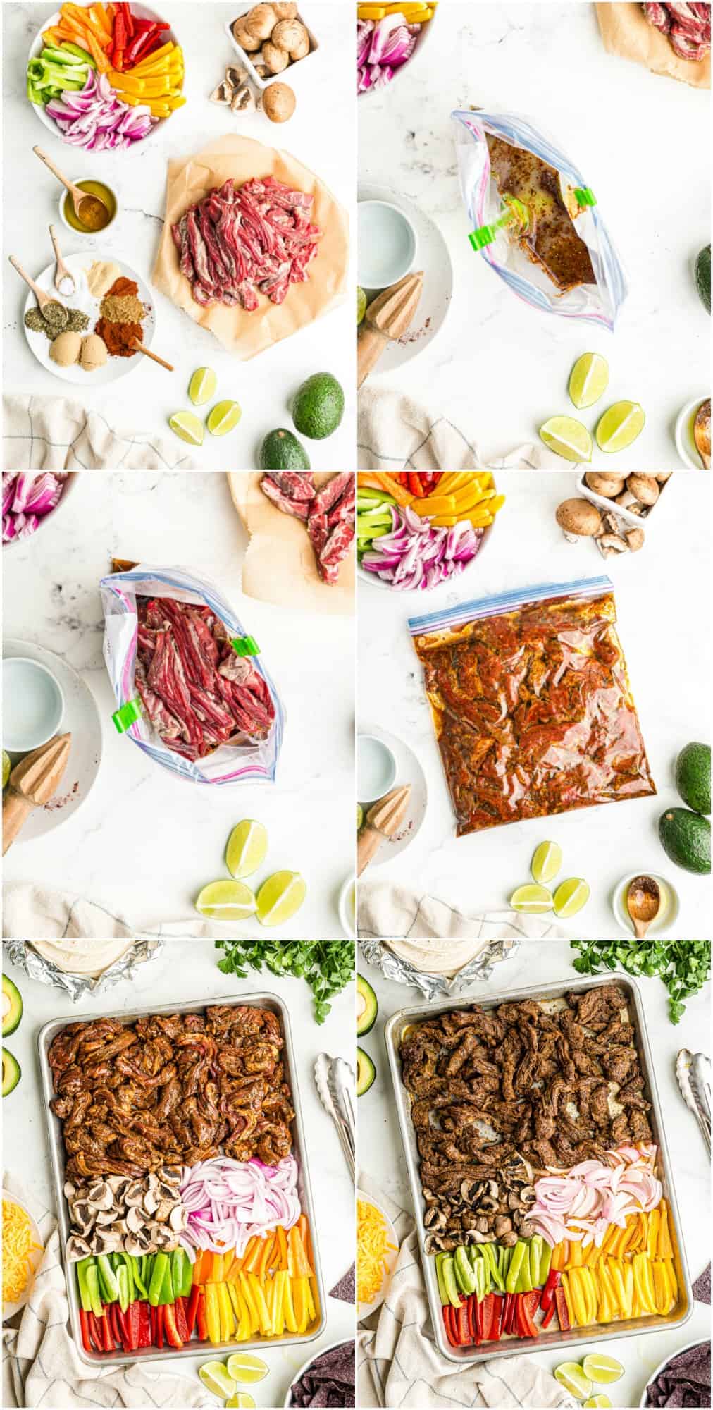 step by step photos for how to make sheet pan steak fajitas