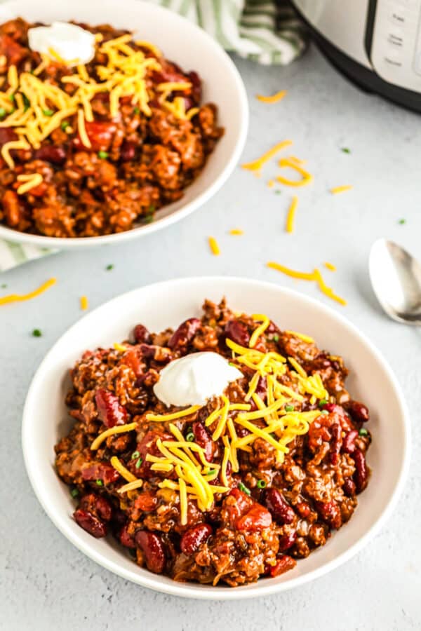 two bowls of instant pot chili