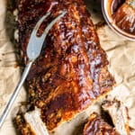 sliced instant pot ribs on parchment