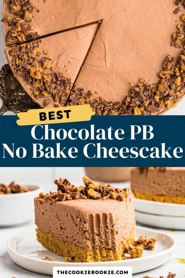 chocolate peanut butter no bake cheesecake recipe pinterest collage