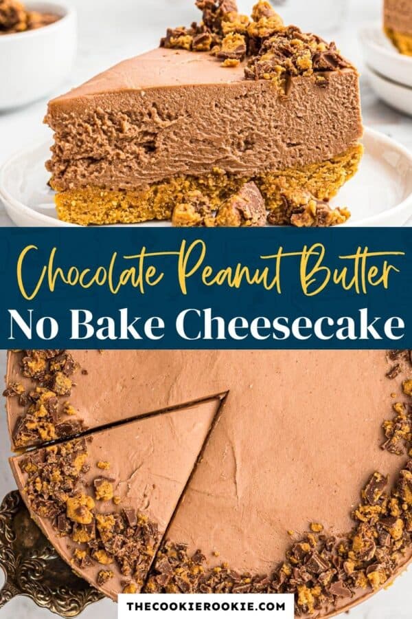 chocolate peanut butter no bake cheesecake recipe pinterest collage