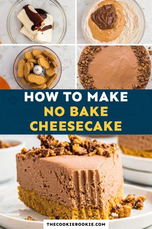 chocolate peanut butter no bake cheesecake recipe pinterest collage