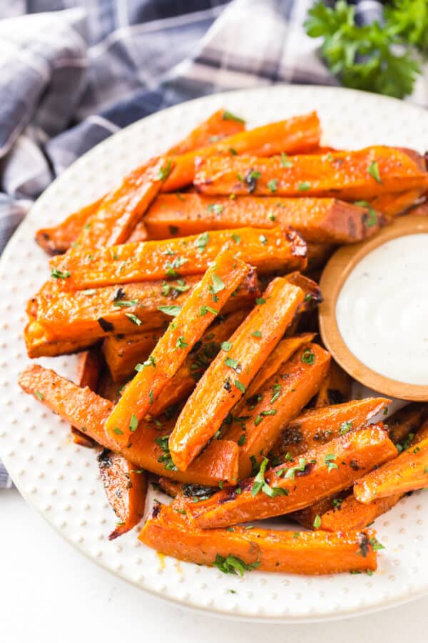 side image of sweet potato fries with ranch