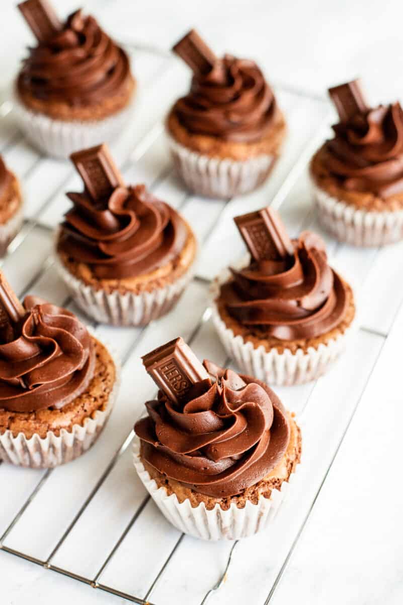 brownie cupcakes with chocolate buttercream and hershey squares