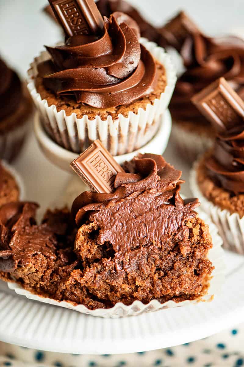 half of brownie cupcake showing fudgy inside