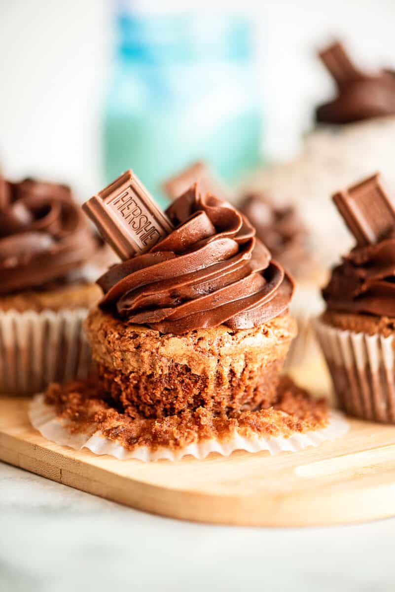 chocolate cupcakes on cutting board