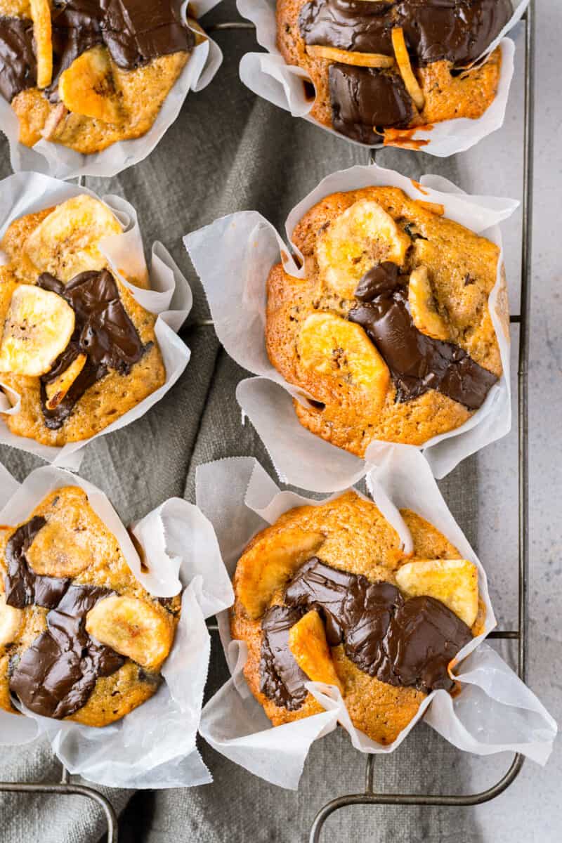 chocolate banana muffins in wrappers