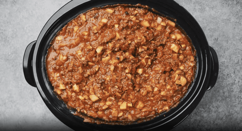 meat sauce in a crockpot.