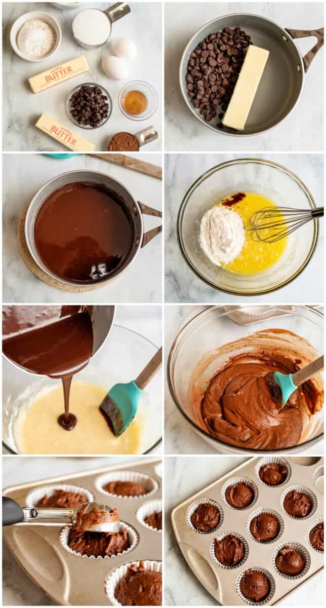 step by step photos of how to make brownie cupcakes